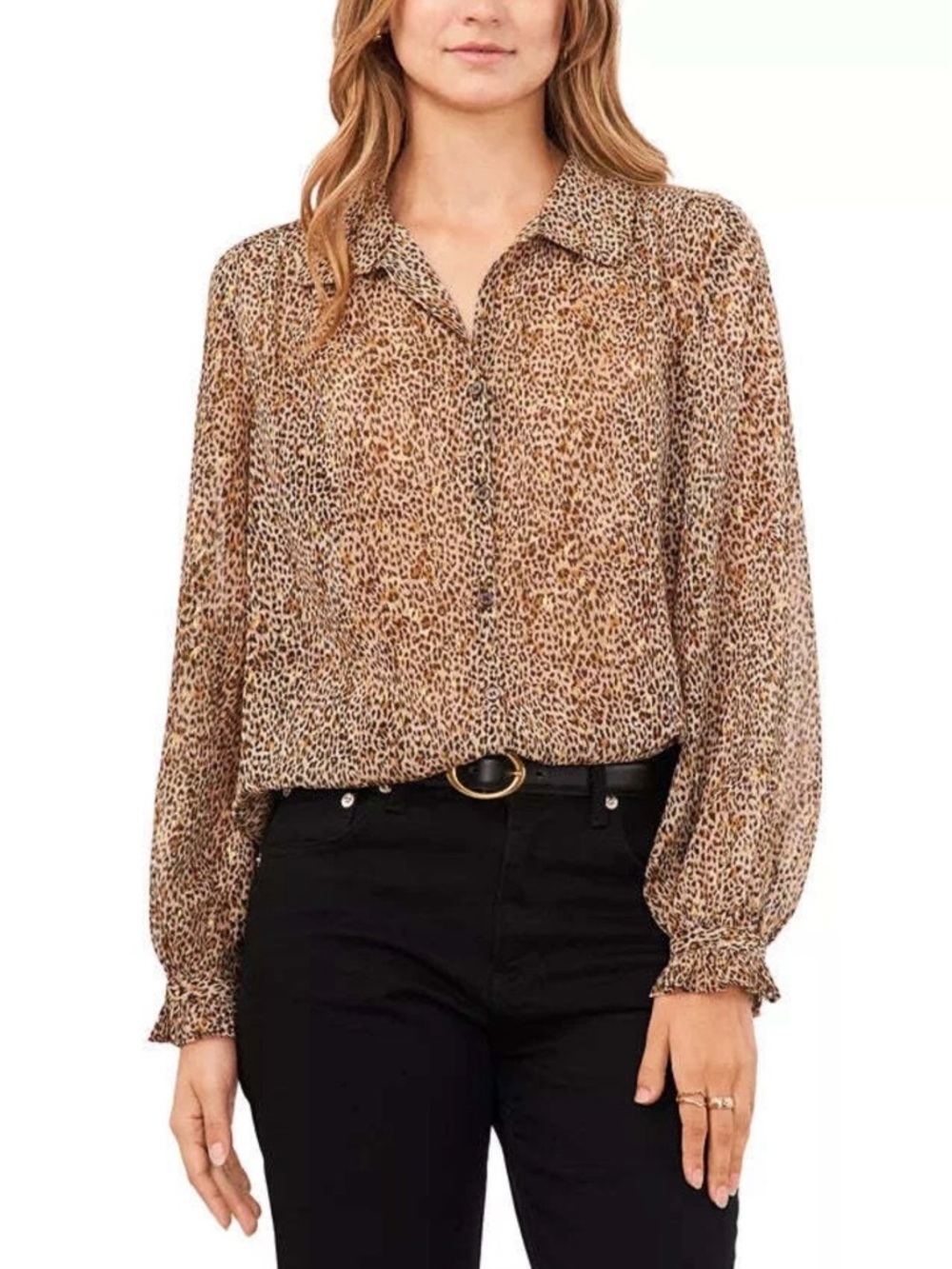 NWT Vince Camuto ‘Foxtrot’ Long-Sleeve V-Neck Button-Down in “Off The Grid” XXS
